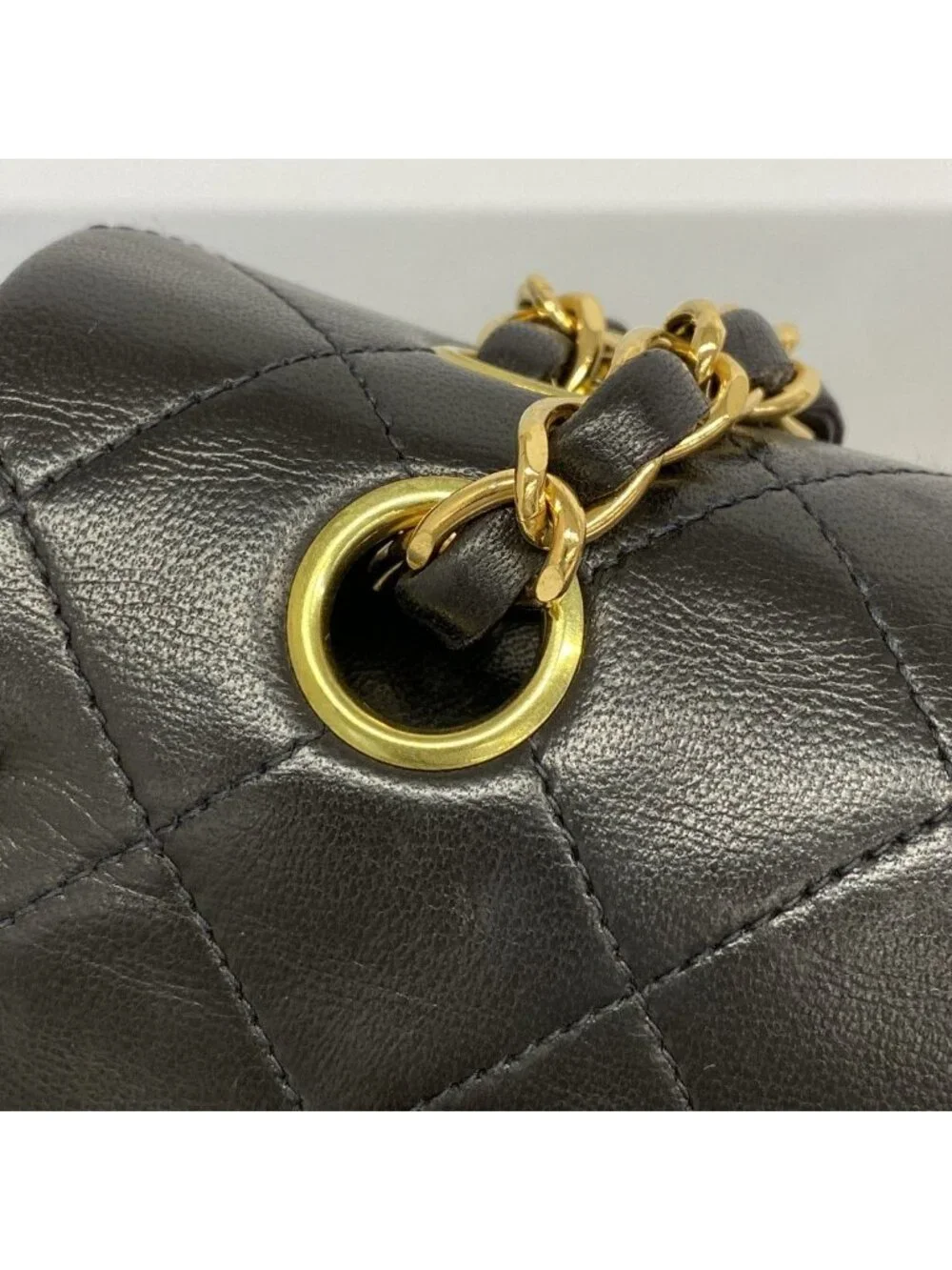 Chanel Shoulder Bag Quilted Lambskin Black Gold